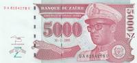 Zaïre 5000 nvx zaires 5000 Nvx Zaires Zaires, Pdt Mobutu - Valeur faciale - 1995 -