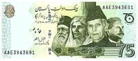 Pakistan 75 rupees 75 Rupees - M. Ali Jinnah - 75 ans de l'Indépendance du Pakistan - 2022 - Série AAE - P.NEW -