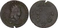 France liard Liard de France au buste juvénile - Louis XIV - 1653 E - Meung sur Loire -