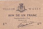 France 1 franc 1 Franc - Ville de Wassy - Novembre 1915 -