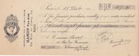 France 107.95 francs 107.95 francs - Reçu de chèque de banque - Clermont-Ferrand - 27-01-1912 -