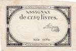 France 5 livres 5 Livres - 10 Brumaire An II (31.10.1793) - Sign. Ariquey - Série 17564 -