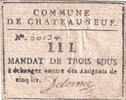 France 3 sous Mandat de 3 Sous - Eure et Loir - Commune de Chateauneuf - 1792 -