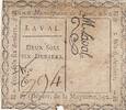 France 2 sols 2 sols 6 deniers - Mayenne - Municipalité de Laval - 1792 -