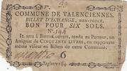France 6 sols 6 sols - Nord - Billet d'échange non forcé - Commune de Valenciennes - ND -