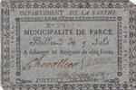 France 5 sols 5 sols - Sarthe - Municipalité de Parcé - 1792 -