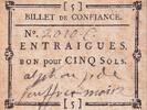 France 5 sols Bon pour 5 Sols - Billet de Confiance - Vaucluse - Entraigues - n°2010 -