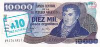 Argentine 10 pesos argentinos 10 Australes / 10000 Pesos Argentinos, M. Belgrano - Création de drapeau - Lettre C - 1985 -