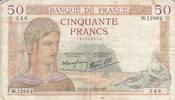France 50 francs 50 Francs Cérès - 14-03-1940 - Série W.12964 -