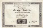 France 10 livres 10 Livres - Filigrane République - Sign. Taisaud - 24-10-1792 - Série 14796 -