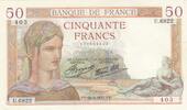 France 50 francs 50 Francs - Cérès - 26-08-1937 - Série U.6822 -