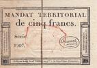 France 5 francs 5 Francs - Mandat Territorial - 28 Ventose de l'an 4 - Série 1907 - Cachet Rouge -