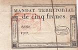 France 5 francs 5 Francs - Mandat Territorial - 28 Ventose de l'an 4 - Série 1907 - Cachet Rouge -