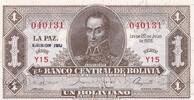 Bolivie 1 boliviano 1 Boliviano, Simon Bolivar - 1952 - Série Y15 -