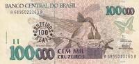 Brésil 100 reais 100 Reais sur 100000 Cruzeiros , Colibri - Chutes d' Iguaçu - 1993 -