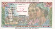 Réunion 500 francs 500 Francs / 10 Nouveaux Francs - 1971 - Surchargé - Série W.1 -