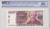 Argentine 5000 pesos argentinos 5000 Pesos , J B Alberdi - 1984 - Spécimen - PCGS 64 OPQ - P..318s -