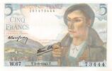 France 5 francs 5 Francs Berger - 05-08-1943 Série W.67 - NEUF -