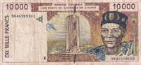 BCEAO 10000 francs 10000 Francs - Chef africain - Pont de liane - 1998 - K Sénégal - TB - P.714Kh -