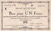 France 1 franc 1 Franc - Service des réfugiés - Alès - 1940 - K.001b -