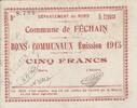 France 5 francs 5 Francs Fechain Commune - 1915 -