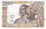 BCEAO 1000 francs 1000 Francs - Couple africains - Fleuve - ND (1980)- Lettre A (Côte d'Ivoire) - Série C.203 - P.103An -