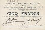 France 5 francs 5 Francs Ferin Commune - 1914 -