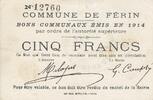 France 5 francs 5 Francs Ferin Commune - 1914 -