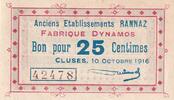 France 25 centimes 25 Centimes - Anciens Etablissements Rannaz - Fabrique Dynamos - Cluses - 1916 - P.74-20 -