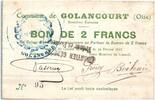 France 2 francs 2 Francs Golancourt Commune - 1915 -