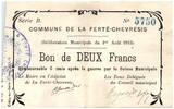 France 2 francs 2 Francs La Ferte-Chevresis Commune - 1915 -