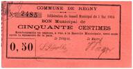 France 50 centimes 50 Centimes Regny Bon Municipal - N2485 - 1915 -