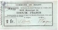 France 2 francs 2 Francs Regny Commune - N1340 - 1915 -