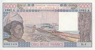 BCEAO 5000 francs 5000 Francs Pirogues de pêche - 1982 - Série R.4 - Côte d'Ivoire -