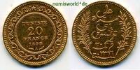 Tunesien 20 Francs AH 1316, Mzz. A, Ali Bey, Französisches Protektorat, 6,45 g/ 900 Gold, KM227, vz -