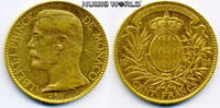 Monaco 100 Francs Mzz. A, Fürst Albert I. 1889-1922, 32,32 g/900 Gold, 15.000 Ex., S12, ss/vz -