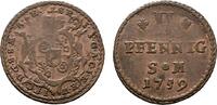 Mainz, Erzbistum Cu 2 Pfennig 1759 Erfurt Johann Friedrich Karl Graf von Ostein 1743-1763 Prägeschwäche, TTB
