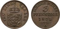 Brandenburg-Preußen Cu 3 Pfennig 1872 A Wilhelm I. 1861-1888 SUP