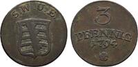 Sachsen-Weimar-Eisenach Cu 3 Pfennig 1794 Eisenach Carl August 1775-1828 Etwas Fundbelag, TTB