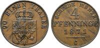 Brandenburg-Preußen Cu 4 Pfennig 1871 C Wilhelm I. 1861-1888 Fast vorzüglich