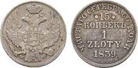 Polen Zloty (15 Kopeken) 1839 MW Warschau Nikolaus I. von Rußland 1825-1855 TTB