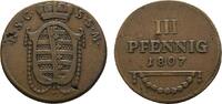 Sachsen-Coburg-Saalfeld Cu 3 Pfennig 1807 Ernst 1806-1826 Selten. Kl. Schrötlingsfehler, TTB