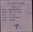 ARUBA , KM# 28 , Silver, 10 Florin, 2003, Prooflike, Arubia Rattlesnake. Coin housed in Original Mint Capsule! Coin in excellent