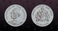 GAMBIA 10 Dalasis GAMBIA, KM# 28 , Silver, 10 Dalasis, 1990, Proof, Silver Jubilee of Independence 1965-1990. Bought at the Central Bank of The Ga -