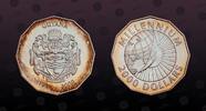 GUYANA 2000 Dollars GUYANA , KM# 53 , Silver, 2000 Dollars, 1999, Proof, Millennium - World globe and radiant sun. 12-sided. Darkly toned on obverse -