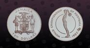 JAMAICA 10 Dollars JAMAICA, KM# 98 , Silver, 10 Dollars , 1982, Proof , Soccer World Championship - Standing player with ball. Coin in excellent co -