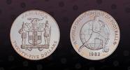 JAMAICA 25 Dollars JAMAICA, KM# 99 , Silver, 25 Dollars , 1982, Proof, Soccer World Championship - player kicking ball. Coin in excellent condition -