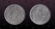 LATVIA 50 Santimu LATVIA, KM# 6 , Nickel, 50 Santimu, 1922, Mint Strike, Very rare in Gem Uncirculated grade. No higher graded examples across bot -