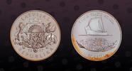 LATVIA 10 Latu LATVIA, KM# 28 , Silver, 10 Latu, 1995, Proof, 800th Anniversary of Riga - Riga XII Century. Rev. 12th Century ship above its su -