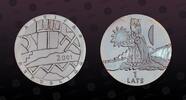 LATVIA 1 Lats LATVIA, KM# 51 , Silver, 1 Lats, 2001, Proof, Roots - Heaven Rev. Woman holding the sun. Coin in excellent condition! -